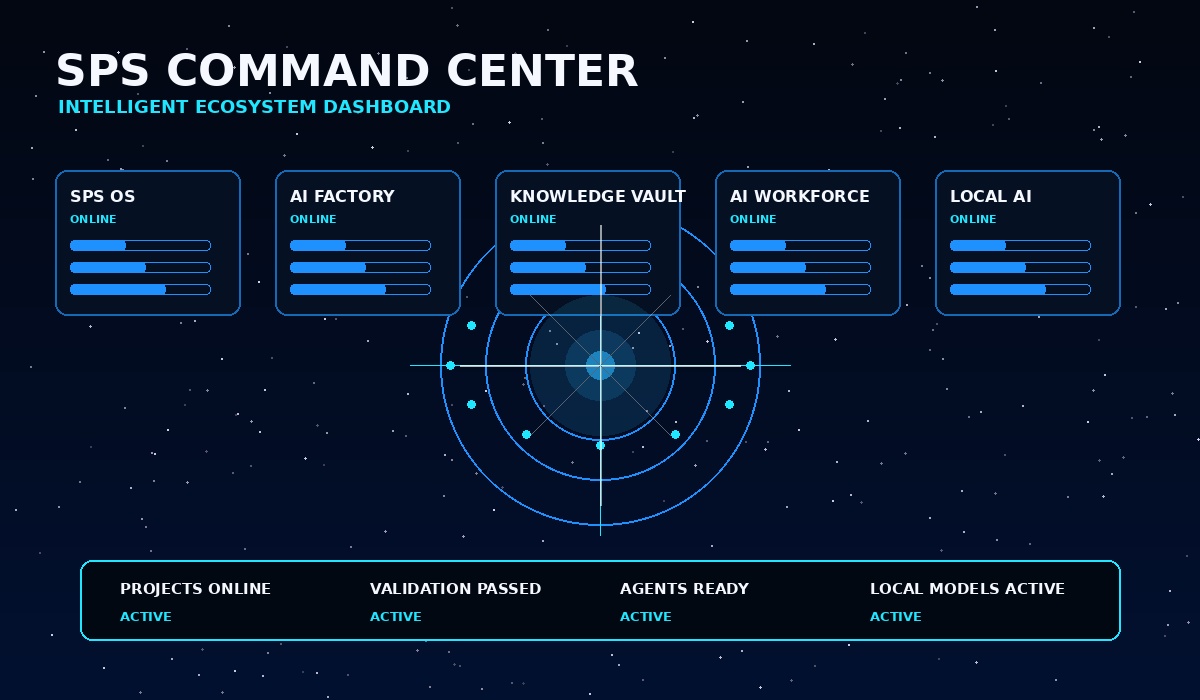 Futuristic SPS command center dashboard